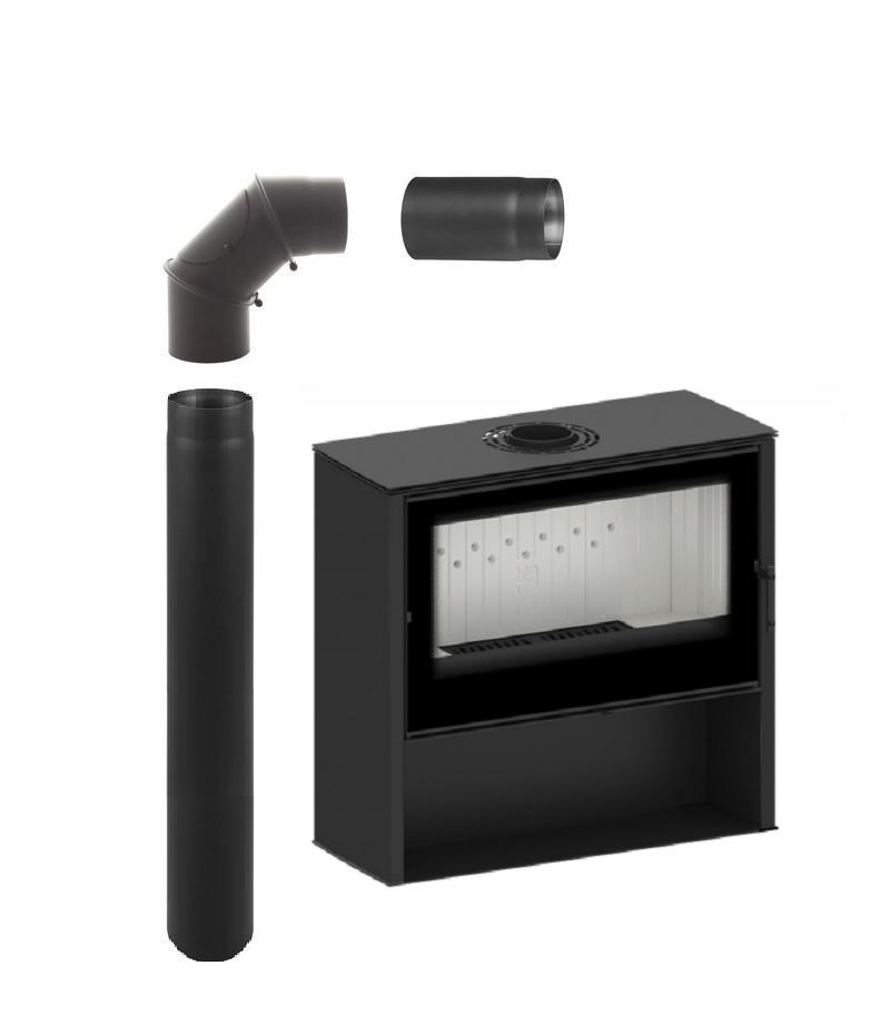 Zestaw kominek powietrzny stalowy KRATKI LUCY BLACK 12 kW Ø 200 z akcesoriami Lupo L zestaw - Zestaw kominek powietrzny stalowy KRATKI LUCY BLACK 12 kW Ø 200 z akcesoriami